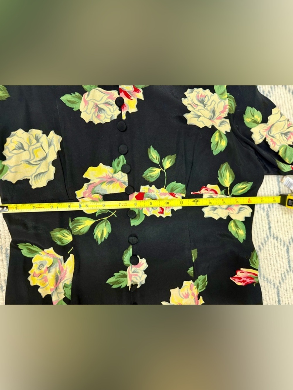 VINTAGE 90’s Asian Express Black Rose Lace Up Back Floral Maxi Dress - 7/8 - Picture 10 of 16
